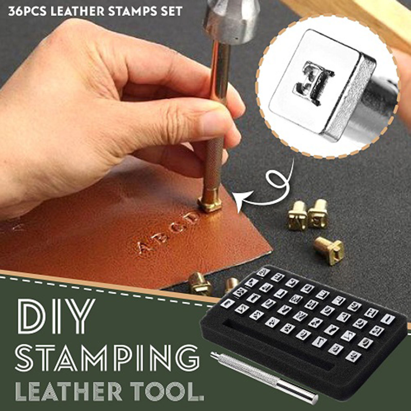 Hesroicy 36Pcs/Set Faux Leather Punching Kits Corrosion Resistance DIY  Metal Number Letter Stamping Punch Tools for Home 